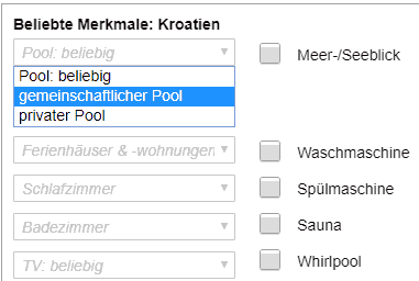 Ferienhaus-Suche Merkmal Pool